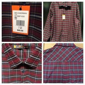 NWT $69 Men's Ben Sherman Wine Button Front LS Shirt - XXL